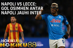 Victor Osimhen merayakan gol kemenangan Napoli atas Lecce di Serie A 2025 dengan gestur tangan terkepal.